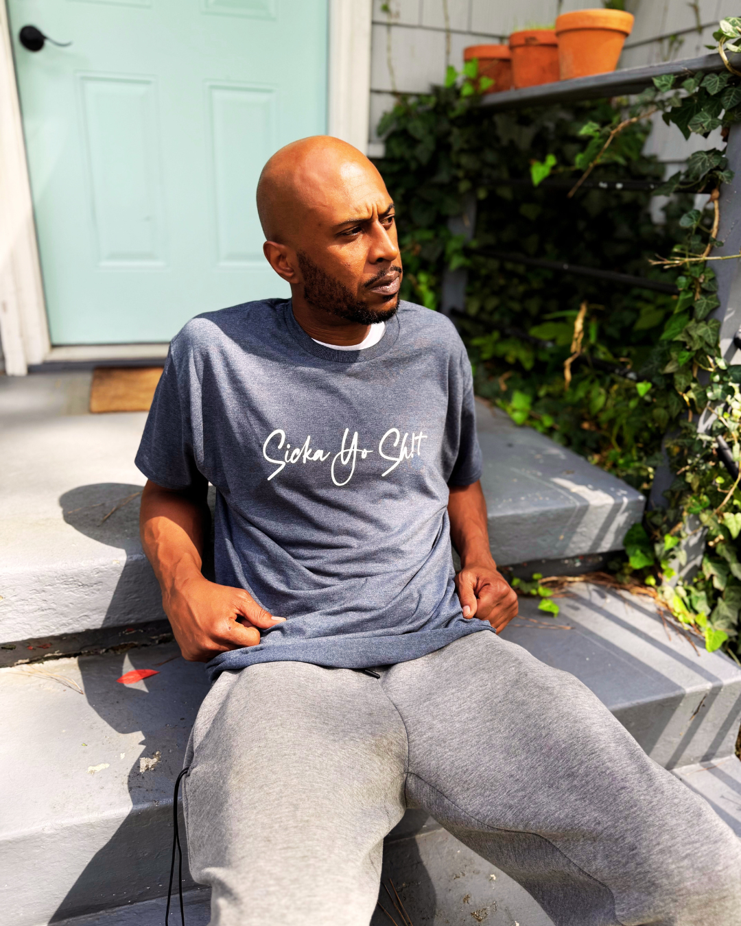 Male Model in Gray Sicka Yo Sh!t Tee on