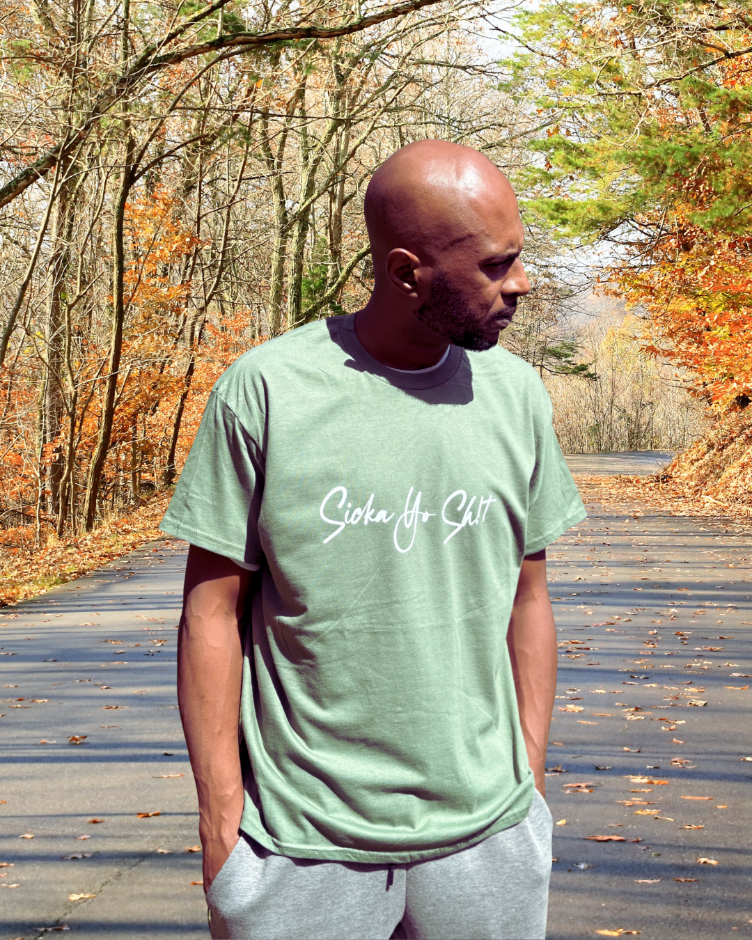 Male Model in Military Green Sicka Yo Sh!t Tee