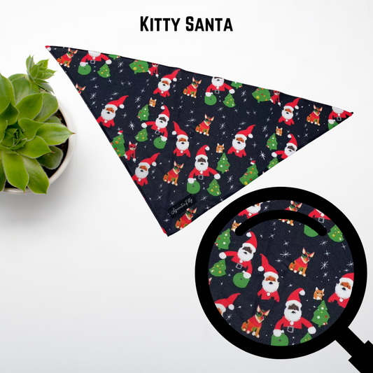 One-Sided Pet Bandanna (Holiday-Kitty Santa)