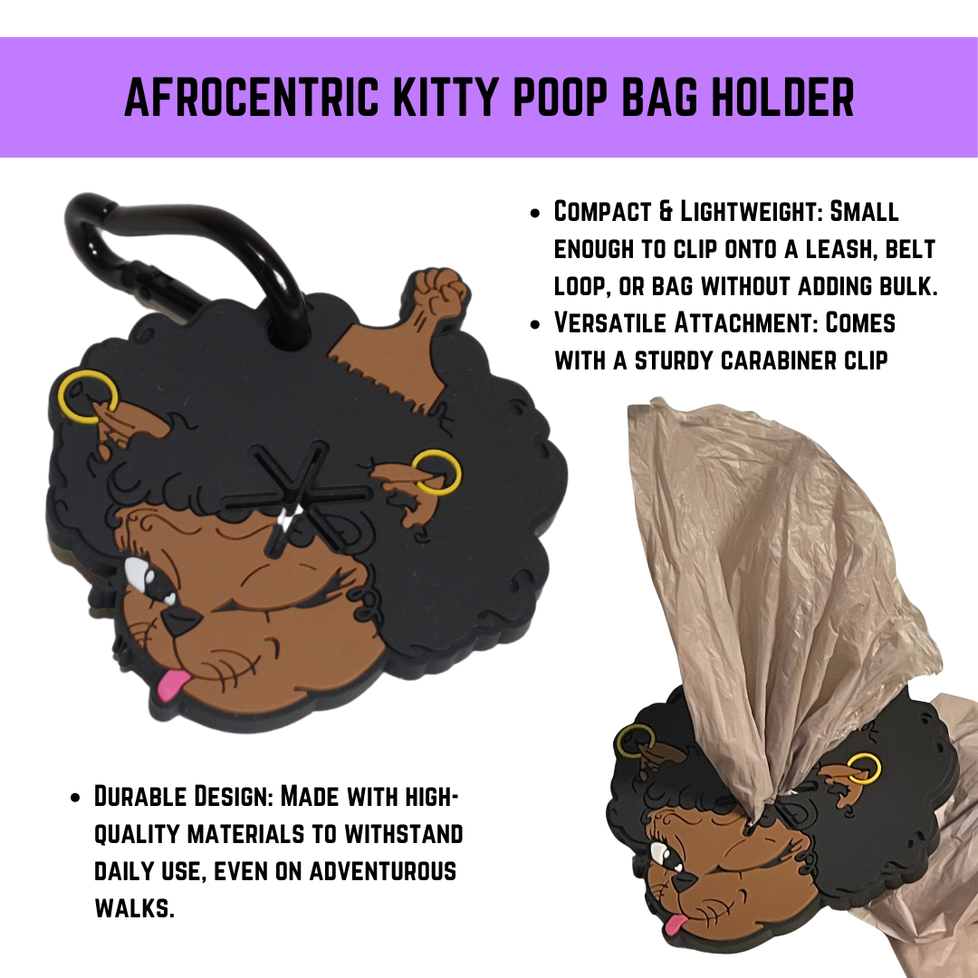 Afrocentric Kitty Poop Bag Holder w/Carabiner