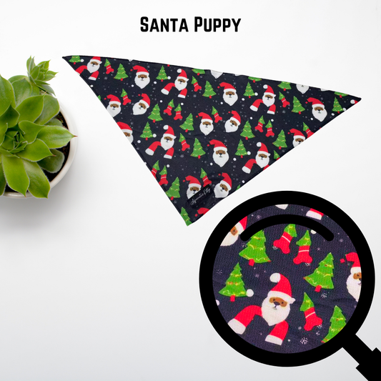 One-Sided Pet Bandanna (Holiday-Santa Puppy)